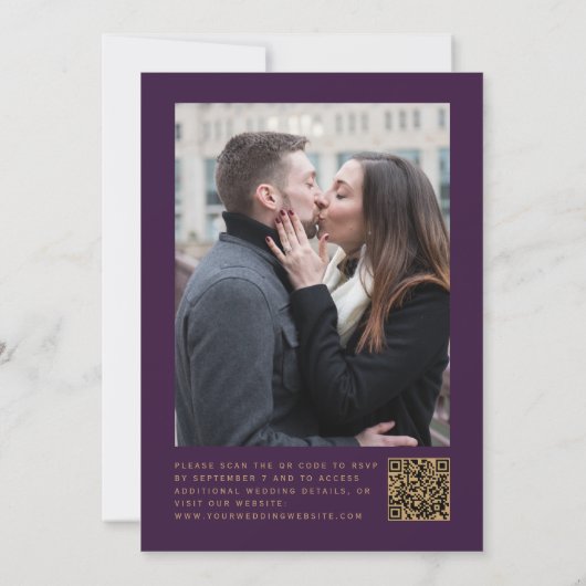 Black Gold Agate Purple Photo QR Code Wedding 招待状 (裏面)