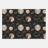 Black Gold Age Photo 50th Birthday ラッピングペーパーシート (正面)