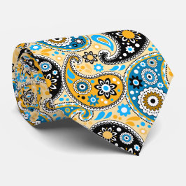 Black Gold and Aqua Bohemian Cowboy Paisley ネクタイ
