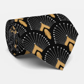 Black, Gold and White Art Deco Fan Flowers Motif ネクタイ (ロール)