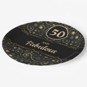 Black & Gold ANY AGE Birthday ペーパープレート (アングル)