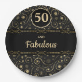 Black & Gold ANY AGE Birthday ペーパープレート (正面)