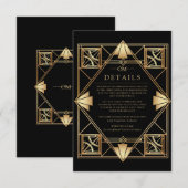 Black & Gold Art Deco Geometric Wedding  エンクロージャーカード (正面/裏面)