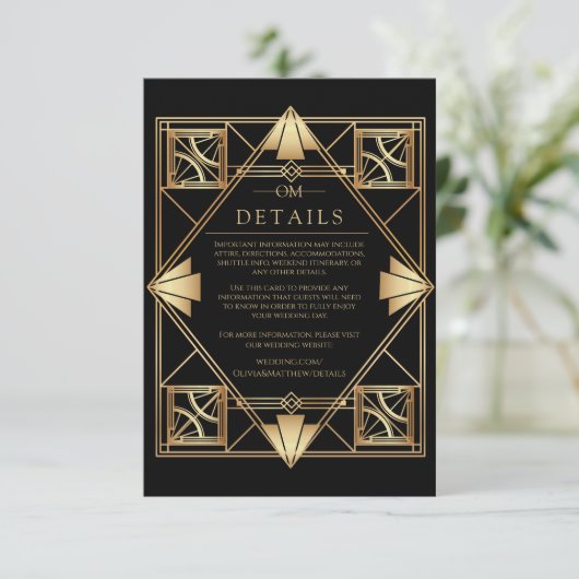 Black & Gold Art Deco Geometric Wedding  エンクロージャーカード (スタンド正面)