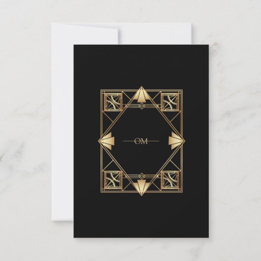Black & Gold Art Deco Geometric Wedding 出欠カード (裏面)