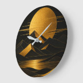Black & Gold Art Deco Mountain Landscape Clock ラージ壁時計 (傾斜)