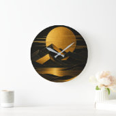 Black & Gold Art Deco Mountain Landscape Clock ラージ壁時計 (ホーム)