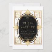 Black & Gold Art Deco Wedding Invitation  招待状 (正面)