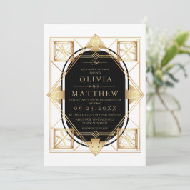 Black & Gold Art Deco Wedding Invitation  招待状