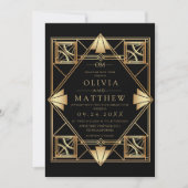 Black & Gold Art Deco Wedding Invitation  招待状 (正面)