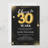 Black Gold Balloons 30th Birthday Party Invitation 招待状 (正面)