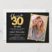 Black Gold Balloons 30th Birthday Photo Invitation 招待状 (正面)