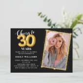 Black Gold Balloons 30th Birthday Photo Invitation 招待状 (スタンド正面)