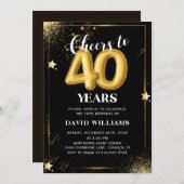 Black Gold Balloons 40th Birthday Party Invitation 招待状 (正面/裏面)