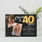 Black Gold Balloons 40th Birthday Photo Invitation 招待状 (スタンド正面)