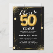 Black Gold Balloons 50th Birthday Party Invitation 招待状 (正面)