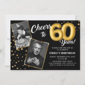 Black Gold Balloons 60th Birthday Photo Invitation 招待状 (正面)