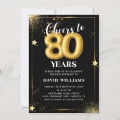 Black Gold Balloons 80th Birthday Party Invitation 招待状 (正面)