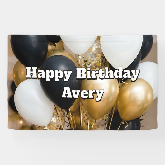 Black & Gold Balloons Personalized Happy Birthday 横断幕 (横)