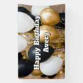 Black & Gold Balloons Personalized Happy Birthday 横断幕 (縦)