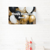 Black & Gold Balloons Personalized Happy Birthday 横断幕 (インサイチュ)