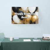 Black & Gold Balloons Personalized Happy Birthday 横断幕 (トレードショー)