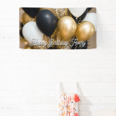 Black & Gold Balloons Personalized Happy Birthday 横断幕 (インサイチュ)
