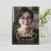 Black & Gold Birthday Cheers to 30 Years Photo 招待状 (スタンド正面)