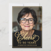 Black & Gold Birthday Cheers to 50 Years Photo 招待状 (正面)