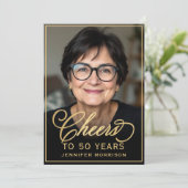 Black & Gold Birthday Cheers to 50 Years Photo 招待状 (スタンド正面)