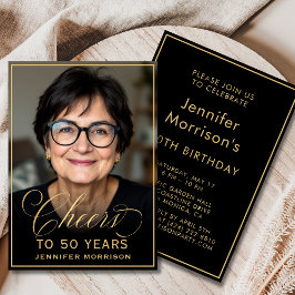 Black & Gold Birthday Cheers to 50 Years Photo 招待状