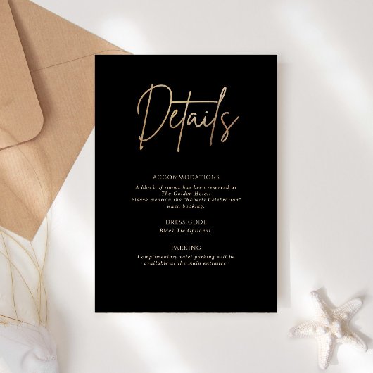 Black Gold Birthday Details Card, Enclosure Card