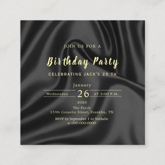 Black & Gold Birthday Invitation エンクロージャーカード (正面)