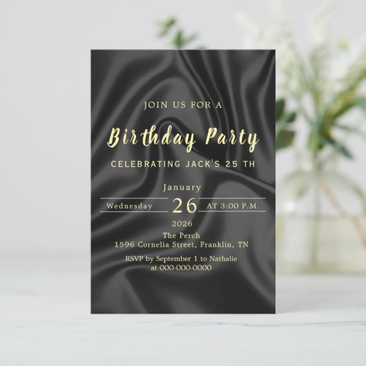 Black & Gold Birthday Invitation 招待状 (スタンド正面)