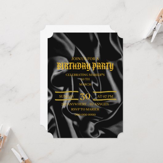 Black & Gold Birthday Invitation, 30th Birthday Ev 招待状 (正面/裏面インサイチュ)