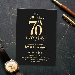Black Gold Bold Typography Men's 70th Birthday 招待状