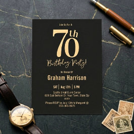 Black Gold Bold Typography Men's 70th Birthday 招待状