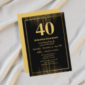 Black Gold Border Glitter Modern 40th Birthday 招待状