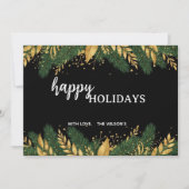 Black & Gold Botanical Happy Holidays Card シーズンカード (正面)