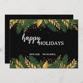 Black & Gold Botanical Happy Holidays Card シーズンカード