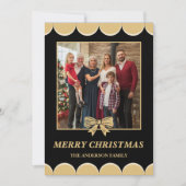 Black & Gold Bow Scalloped Family Christmas Photo シーズンカード (正面)