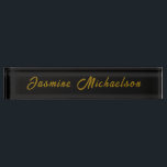 Black & Gold Calligraphy Minimalist Own Name デスクネームプレート<br><div class="desc">You Can Easily Change the Fonts,  Background Image and Color,  Letter Characters.</div>