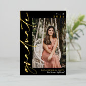 Black & Gold Calligraphy Photo Graduation 箔招待状 (立ち正面)