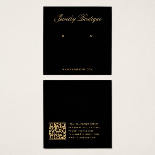 Black Gold Calligraphy QR Code Earring Holder Card (正面&裏面)
