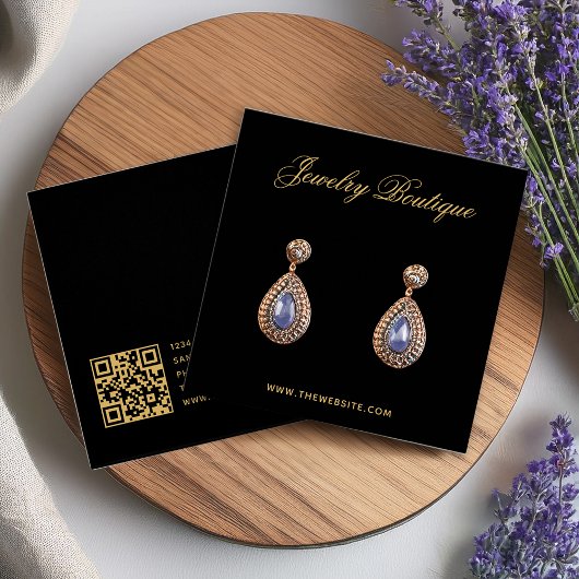 Black Gold Calligraphy QR Code Earring Holder Card
