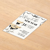 Black Gold Champagne Cheers New Years Eve Party アクリル招待状 (レイダウン)