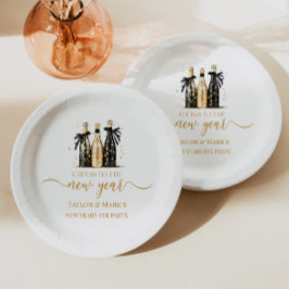 Black Gold Champagne Cheers New Years Eve Party ペーパープレート