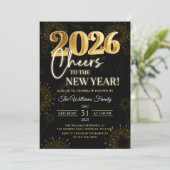 Black Gold Champagne Cheers New Years Eve Party 招待状 (スタンド正面)