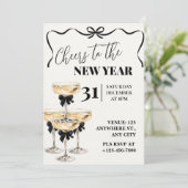 Black Gold Champagne Cheers New Years Eve Party 招待状 (スタンド正面)