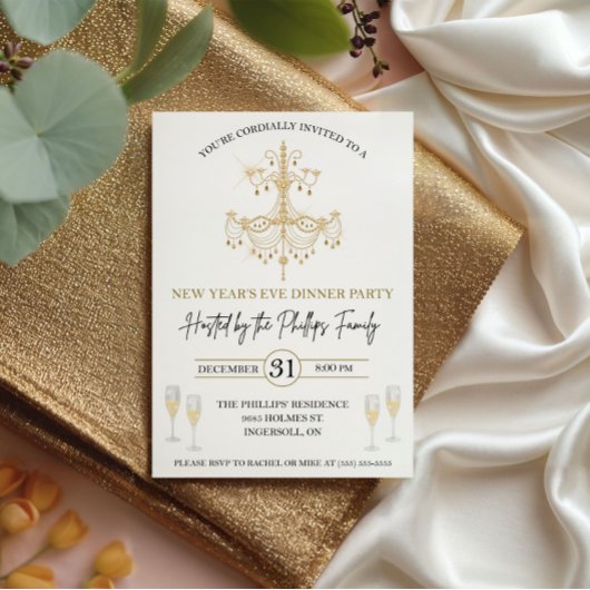 Black & Gold, Champagne, New Year's Eve Party 招待状